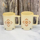Frankoma C1 VTG White Footed Mug Thunderbird Eagle Southwest Pottery Set of 2