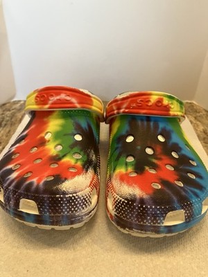 CROCS RAINBOW TIE DYE Unisex Clogs M 5 W 7 Excellent Condition