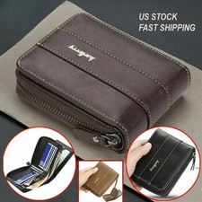 Men Leather Wallet ID Credit Card Holder Clutch Bifold Short Pocket Zipper Purse