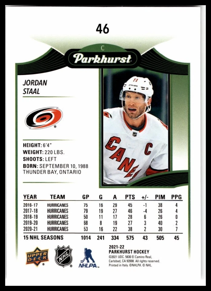 2021-22 Parkhurst #46 Jordan Staal | Carolina Hurricanes - Image 2 of 2