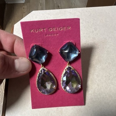 Kurt Geiger Belgravia Dangle Drop Earrings Blue Purple Crystal Brass