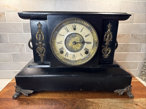 WM. L. Gilbert Mantel Clock Antique Cast Metal Brass Feet Ornate Handles - parts