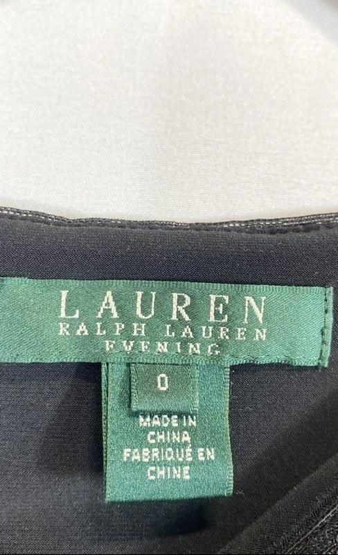 Vestido de noche Ralph Lauren para mujer negro lentejuelas encaje talla 0 Foto 3 de 4