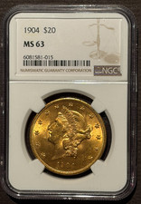 1904 $20 GOLD LIBERTY DOUBLE EAGLE Classic Coin Graded by NGC MS63 : 10619