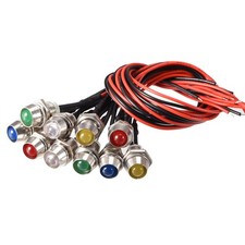 LED Indicator Light AC/DC 12V 8mm Panel Mount Red Yellow Blue Green White 10Pcs
