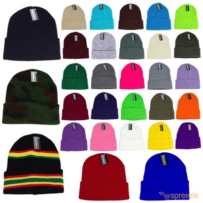 Beanie Plain Knit Ski Hat Skull Cap Cuff Warm Winter Blank Colors Unisex Beany