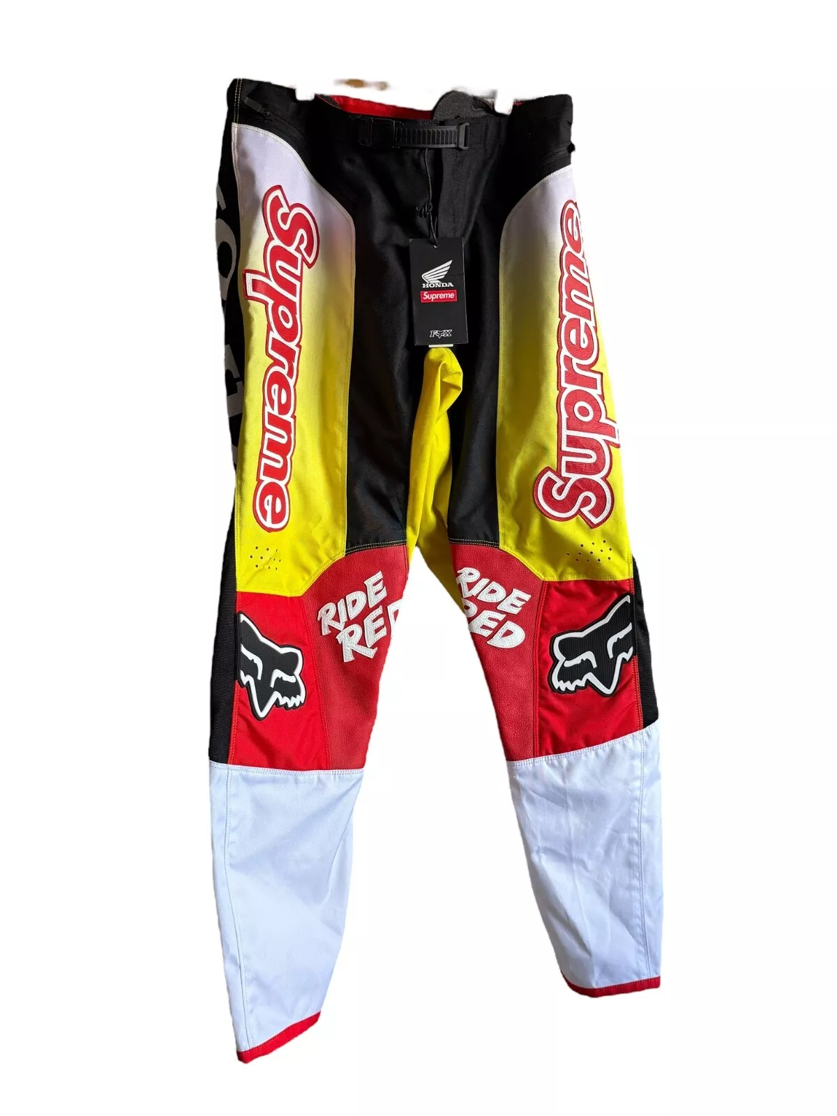 Pantalon moto course Supreme Honda Fox rouge jaune taille M NEUF