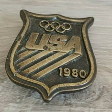 Vintage 1980 USA Olympics Sports Bergamot Brass Works Belt Buckle