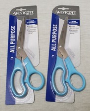 NEW Westcott All Purpose Stainless Steel Scissors 8" Bent Blue Lot of 2 Pair NIP