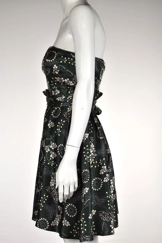 Vestido Corey Lynn Calter Talla 4 Verde Bosque Floral Funda Sin Tirantes Por encima de la rodilla Foto 3 de 4