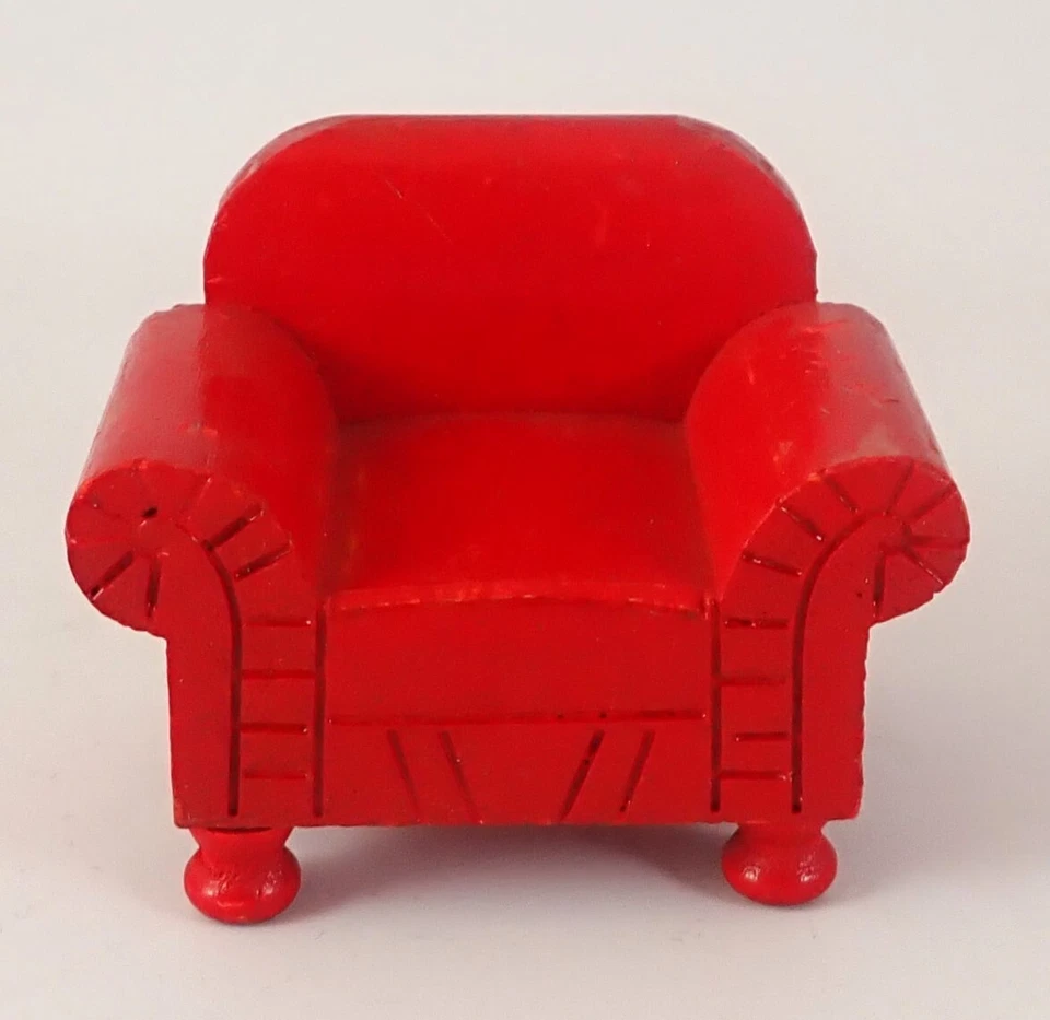 Strombecker Sofá Rojo Sillón Mesa y Lámpara de Pie 1:16 Casa de Muñecas Sofá 4 Piezas Foto 3 de 4