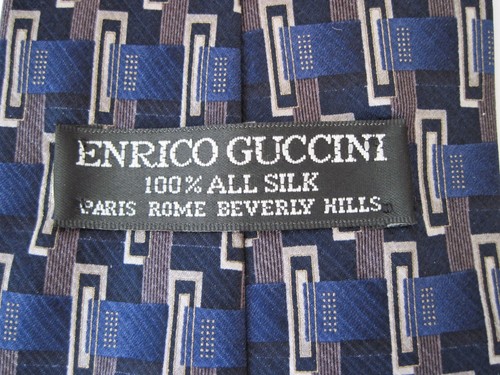 ENRICO GUCCINI Necktie Tie Blue Gray Grey Silver Woven Geometric Handmade C47 - Picture 5 of 6