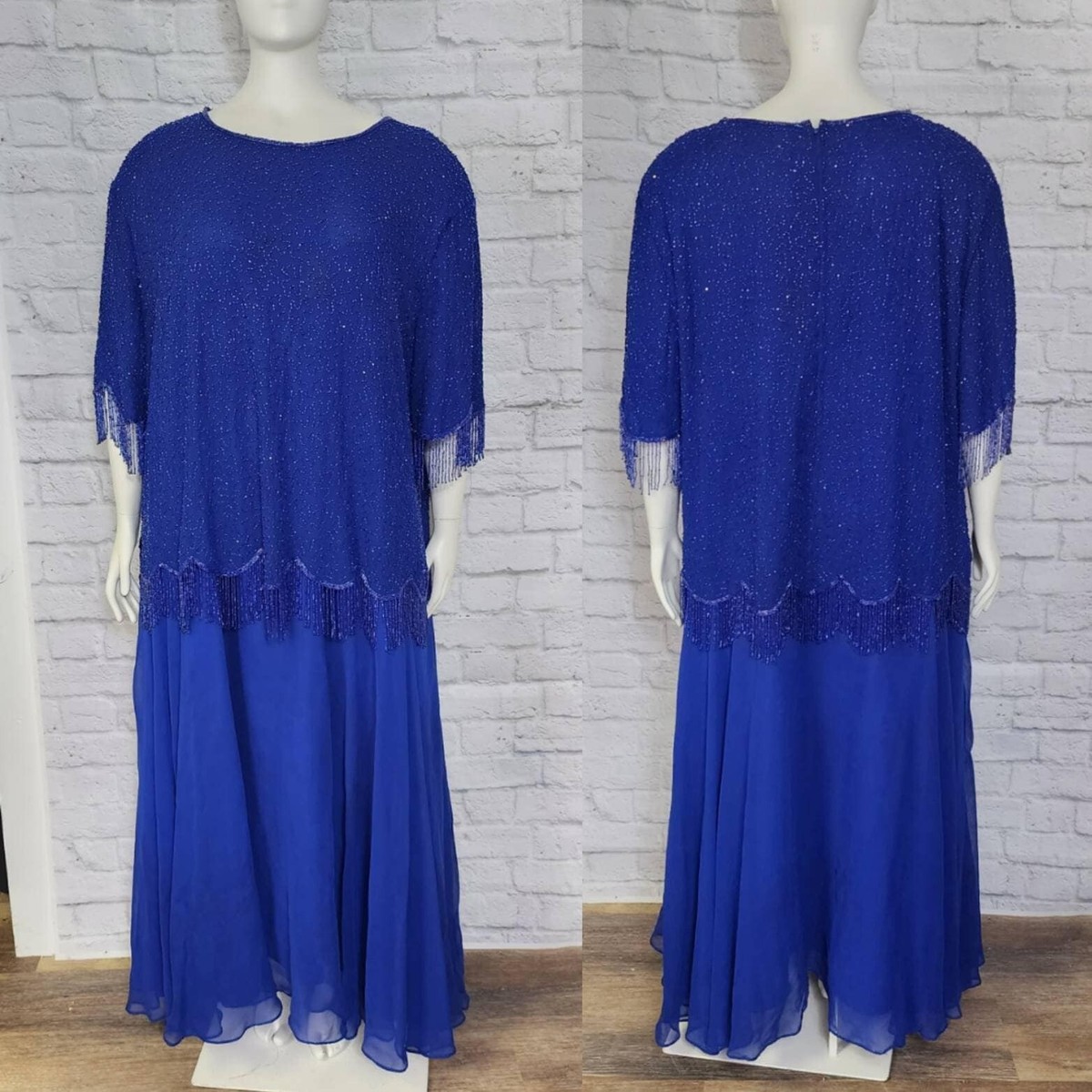 Formal Gown 6XL Blue Beaded maxi Flapper Dress sequin fringe dress