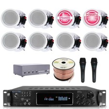 Home Theater System Kit 7.2 Ch 1500W BT QTY8 of 8 ich Ceiling Speakers Wire, Mic