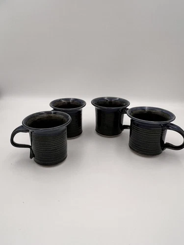 Vintage Set Of 4 Studio Art Pottery Blue, Green, Brown Hand Thrown Coffee Mugs J