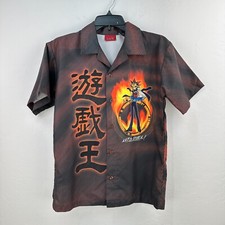 Vintage Yu-Gi-Oh Shirt Kids L Gray Orange Yugi Mutou Button Up Short Sleeve Y2K