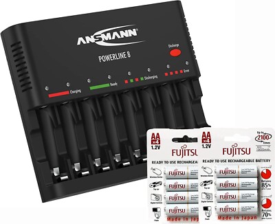 ANSMANN Powerline 8 Battery Charge with 8 AA Fujitsu Rechargeable Batteries
