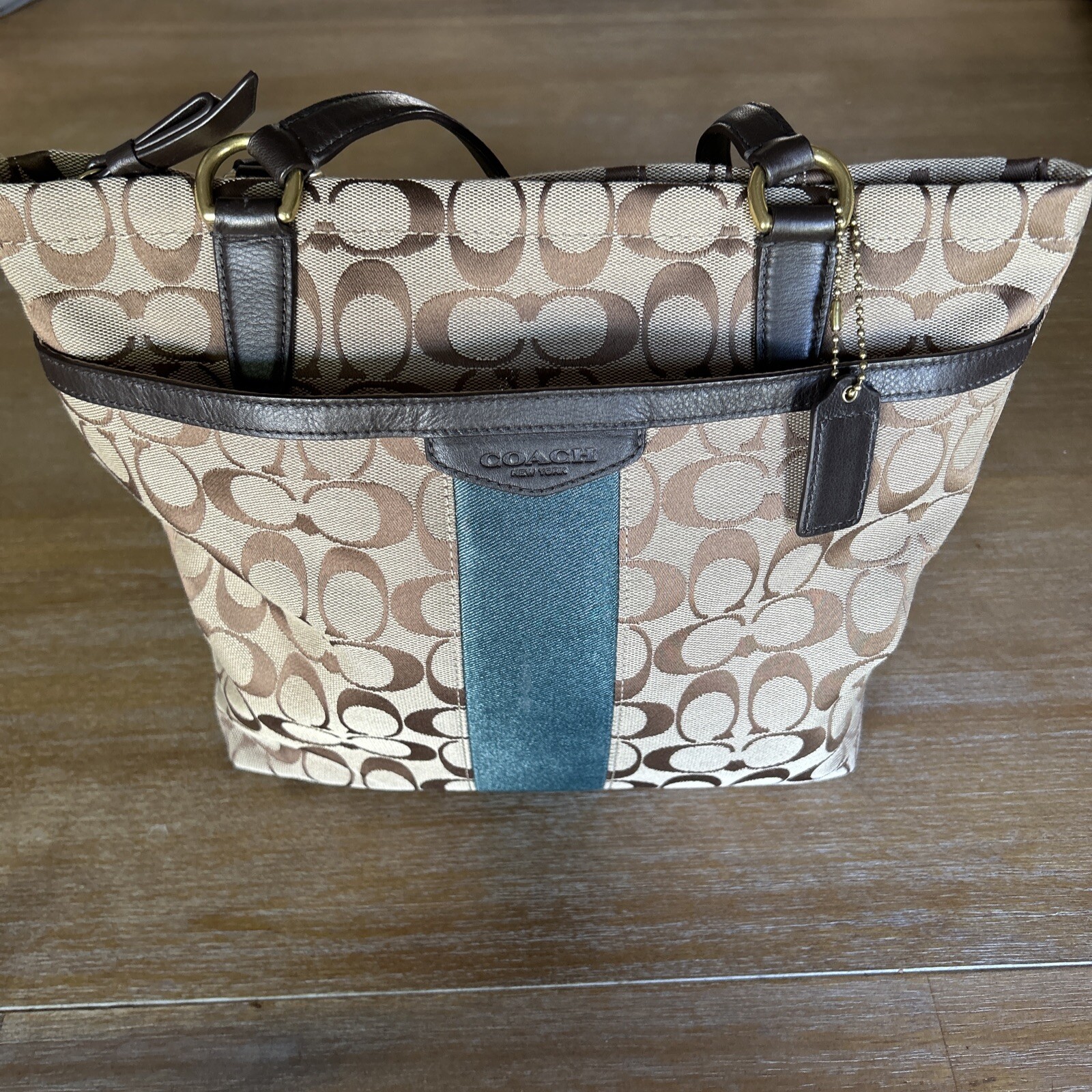 Coach Green Stripe Tote Bag F28504 Handbag-image