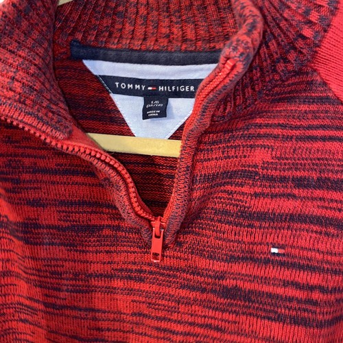 Tommy Hilfiger Boys Youth Size L 16/18 Sweater Quarter Zip Red Blue Faded - 第 2/4 張圖片