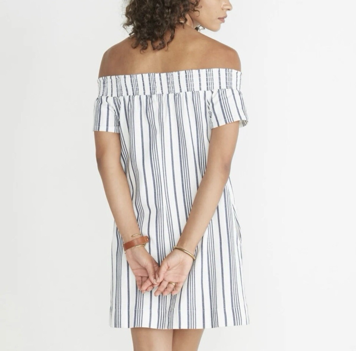 Topshop Off The Shoulder Blue White Striped Dress Size