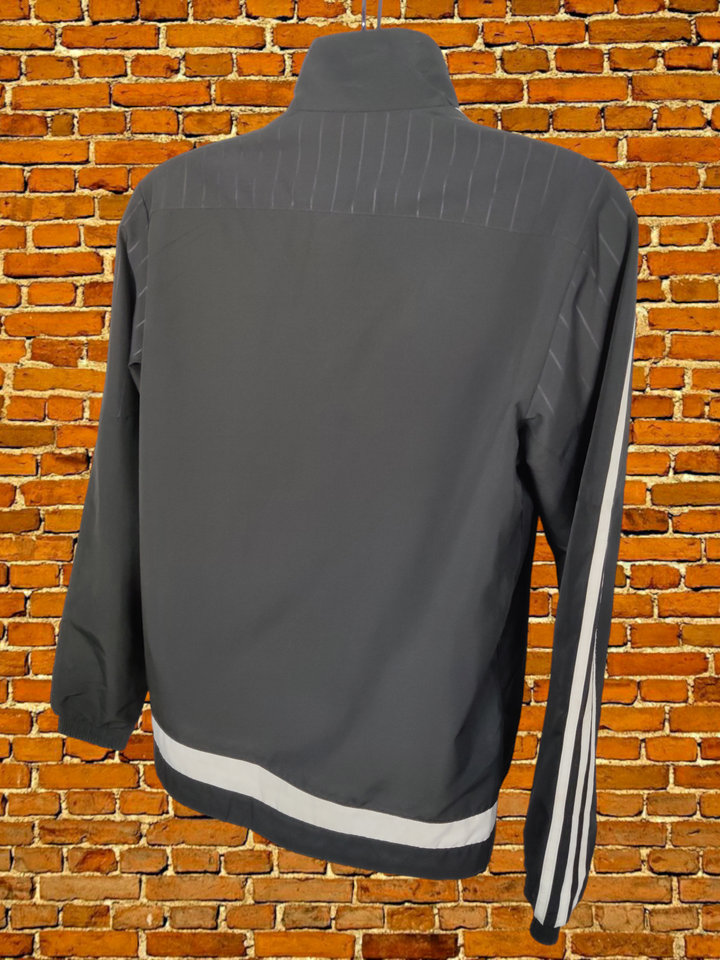 MENS ADIDAS COAT SIZE UK SMALL BLACK LOGO STRIPE ACTIVE JACKET FOOTBALL