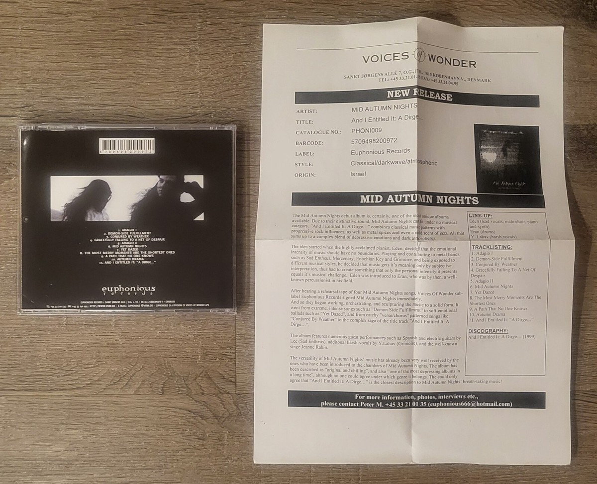 MID AUTUMN NIGHTS 'And I Entitled It: A Dirge' CD w/ Promo