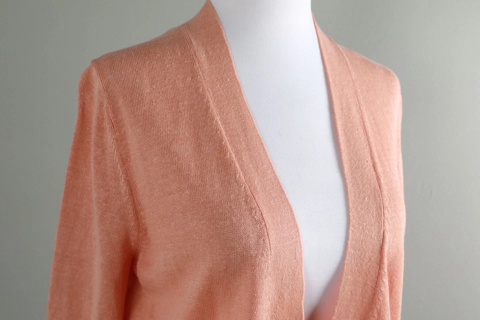 Suéter Cardi ANN TAYLOR NUEVO CON ETIQUETAS $64 Mezcla de Lino Frente Abierto Talla Pequeña Foto 3 de 4