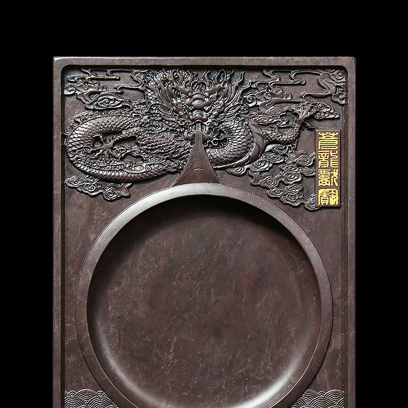 Tinta China Huizhou de 8" piedra original natural tallada a mano piedra tinta dragón Foto 2 de 4