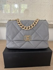 Chanel Gray Quilted Leather Large 19 Flap Bag