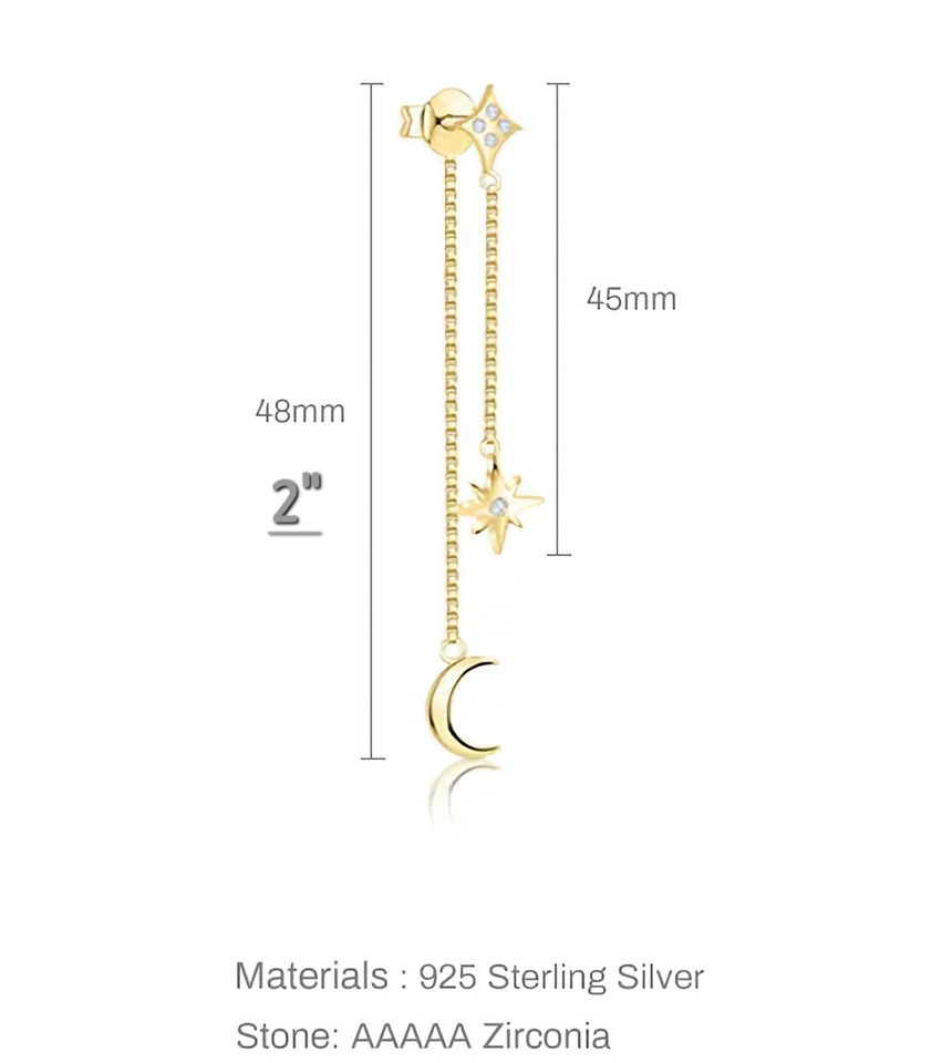 Sterling Silver Moon & Stars Dangle Earrings eBay