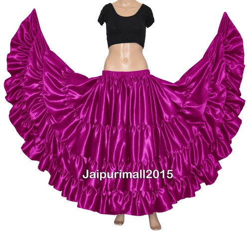Satin 25 yard skirt Tribal Belly Dance 4 Tiered Gypsy Skirt Flamenco ATS FCBD - Picture 36 of 40