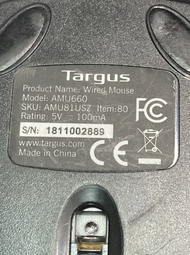 TARGUS Wired Mouse Model: AMU660 - Picture 3 of 4