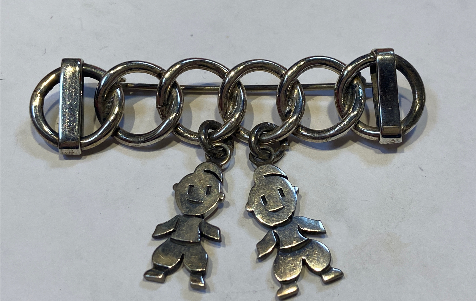 Adorable Solid Sterling Silver Pin With Interconn… - image 1