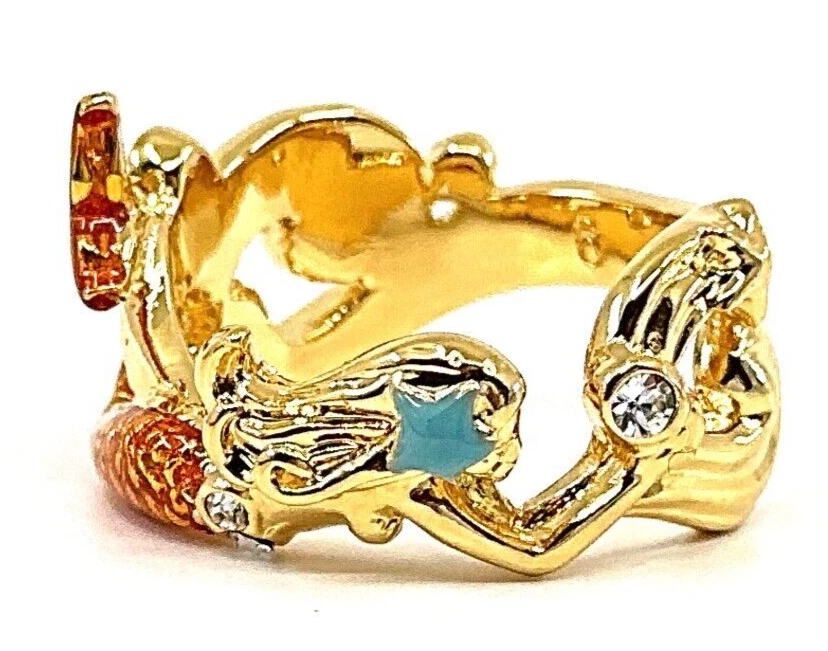 Mermaid Ring Gold Plated Metal Alloy Set With Enamel And Czech Crystals - Image 4 of 4