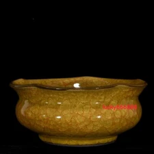8.6" old retro song dynasty guan kiln porcelain yellow flower mouth brush wash