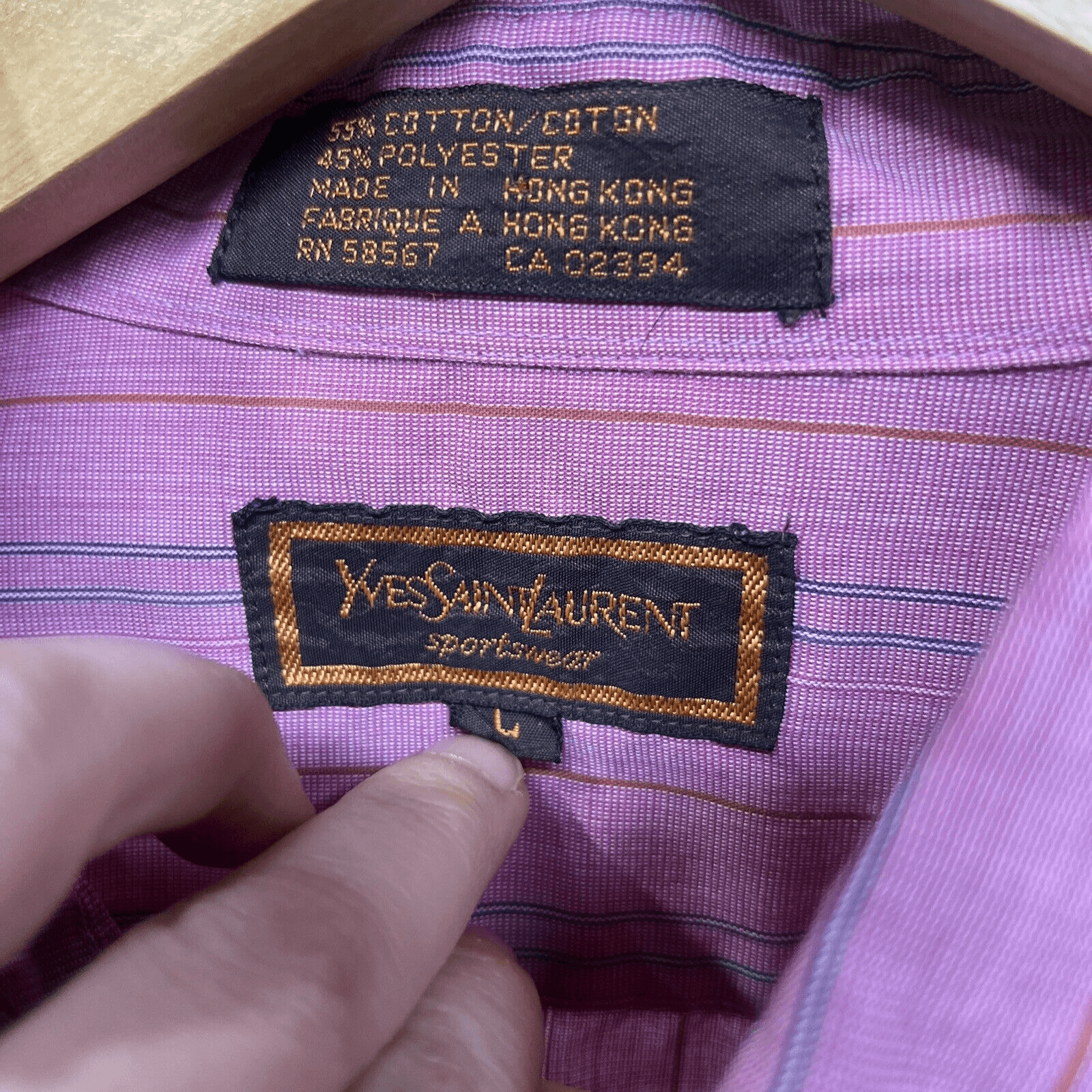 Camicia vintage YSL Yves Saint Laurent rosa a righe con bottoni manica lunga