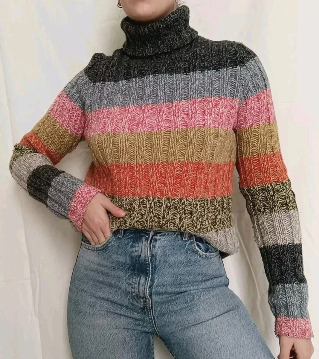 Ancapelion Maglione Donna A Righe Maniche Lunghe: Morbido A Maglia Con Colletto Rotondo E Tasche - 2