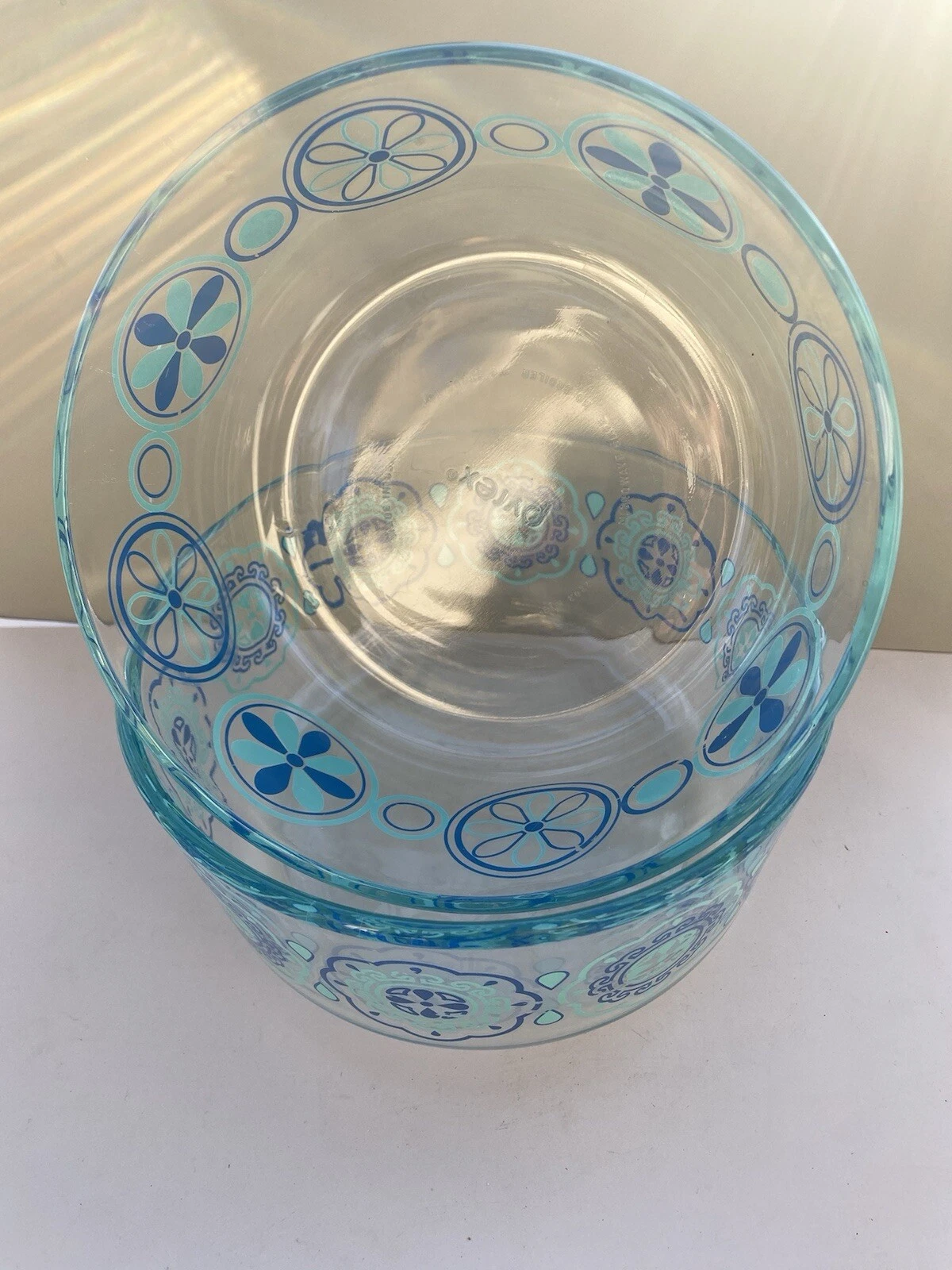 Mixing Bowls Pyrex Turquoise Blue Pinwheel Floral Design Food Storage-2 Piece