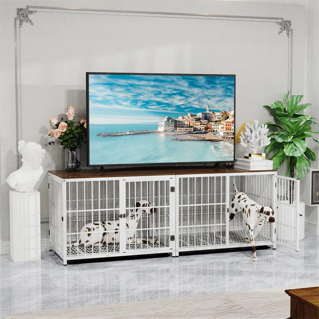 DIY Plans for Double Dog Kennel TV Stand Wooden Dog Crate 