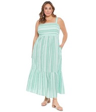 LONDON TIMES Womens Sun Tiered Maxi Dress, White, Plus Size, 14W