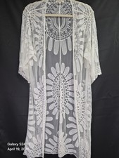 Rebellion Again Large White Floral Lace Duster Kimono Boho Country Coquette