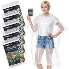 Disposable Rain Ponchos for Adults - 5 Pack for Camping, Hiking, Travel
