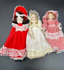 Three Porcelain Dolls 7" Soft body-Period Dressed