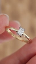 18ct Gold Natural Emerald-Cut Diamond Solitaire Ring (0.26ct, F/SI1) - Size L½