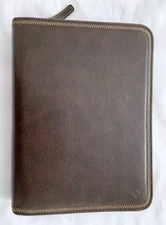 Franklin Covey Classic 7-Ring Planner Faux Leather Brown 3/4 Zip + Lined Pages