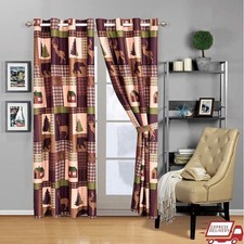 Wildlife Curtain Set Rustic Microfiber Panels Grizzly Bears Trees Cozy Decor New