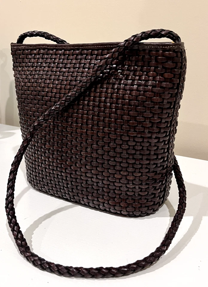 CEM Cartera Cubo Marrón Tejido Cuero Bandolera Correa para el Hombro Brasil De Colección Y2K Foto 4 de 4