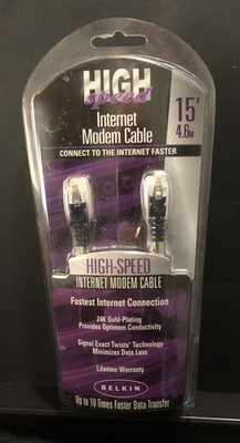 BELKIN HIGH SPEED INTERNET MODEM CABLE 15' 24k GOLD-PLATING F3L900-15-ICE-S NEW 