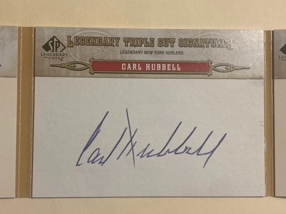2011 SP LEGENDARY CUTS RUBE MARQUARD CARL HUBBELL HOYT WILHELM TRIPLE AUTO 5/5 - Image 3 of 4