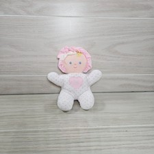 Vintage Eden Plush Baby Doll Heart Terry Cloth White Pink Polka Dots Rattle 8"